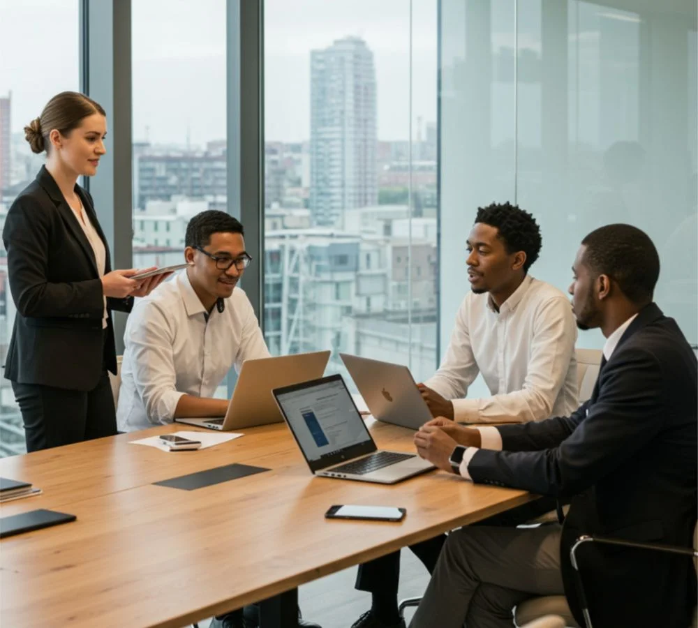 Team speaking to each other